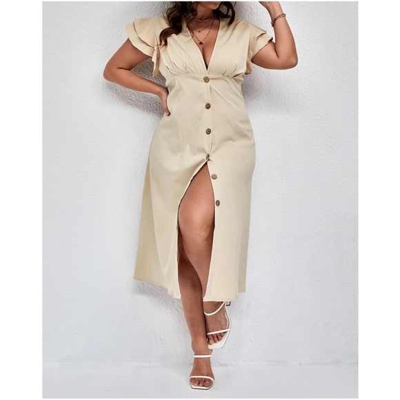 Plus Button up Butterfly Sleeve Dress - Picture 5 of 9